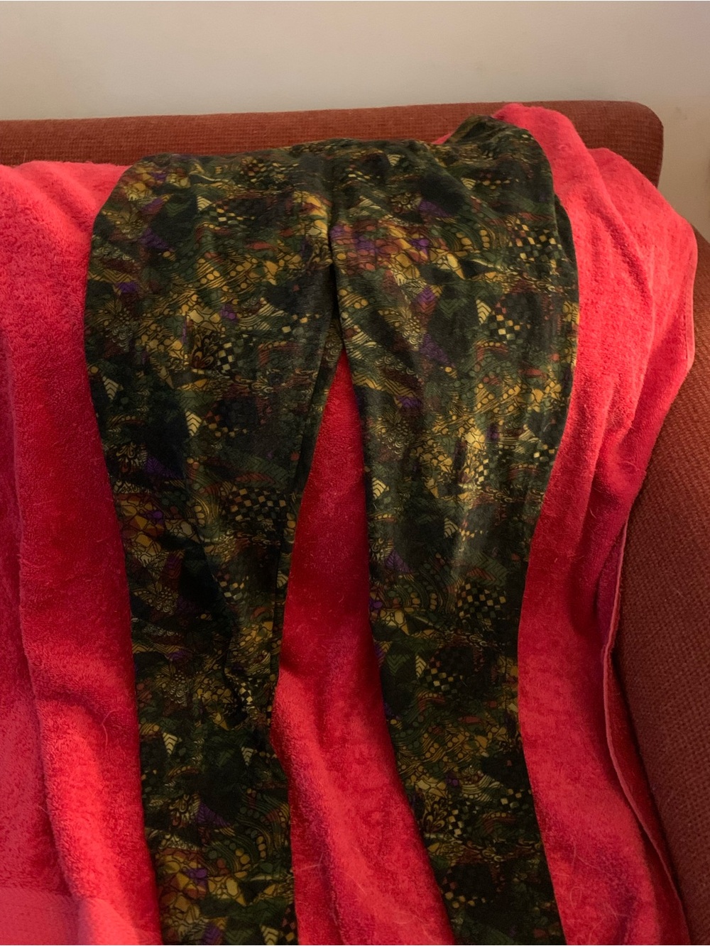 LuLaRoe Dark Green Multi-Print Kids Leggings